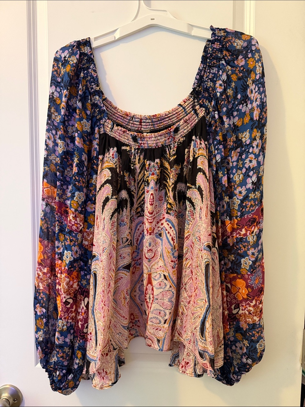 Free People Navy Floral & Paisley Peasant Tunic